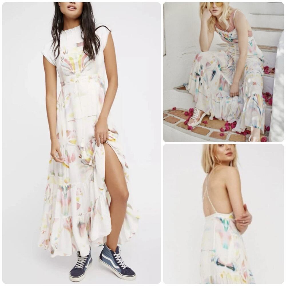FREE PEOPLE Sounds Of Spring Jumper Watercolor Floral Maxi Dress Size XS